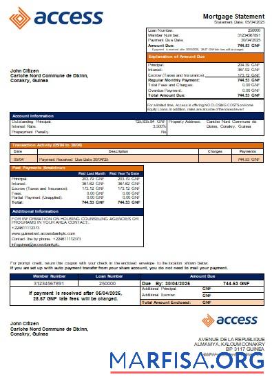 Realistic Guinea Access bank bank mortgage statement scr sample